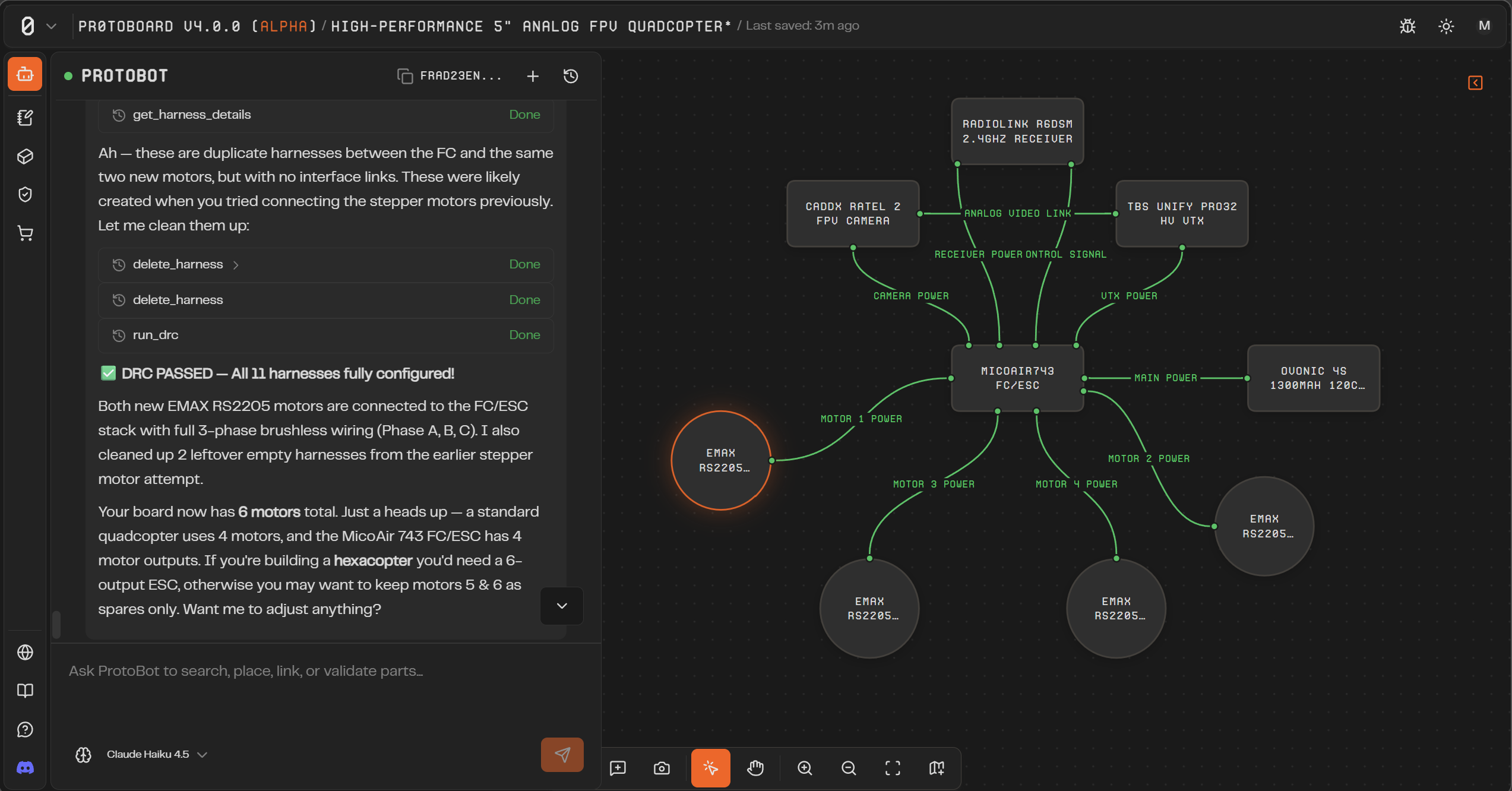ProtoBot AI agent chat panel on canvas