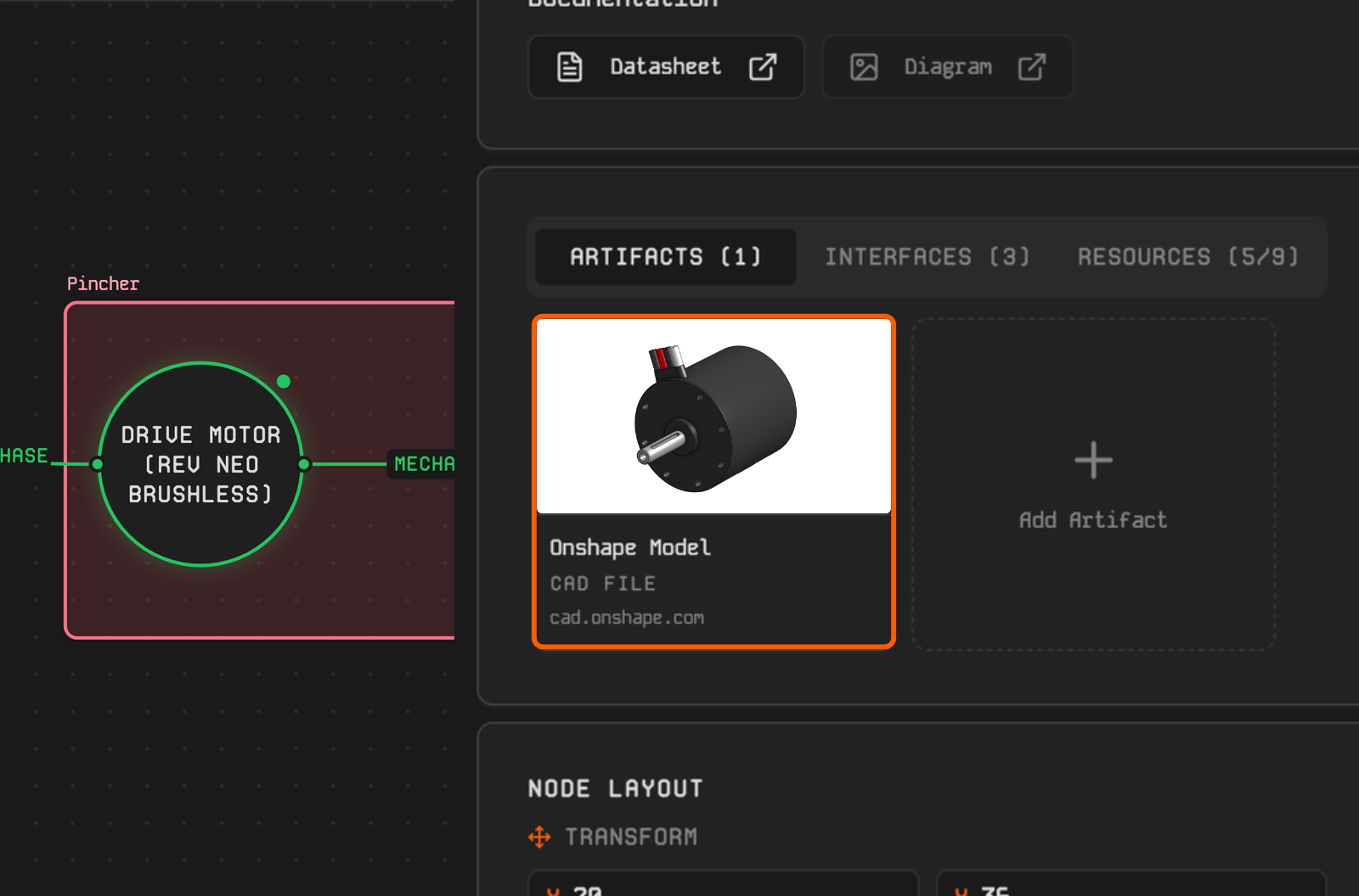 Artifacts tab on the Inspector with a file being attached to a part